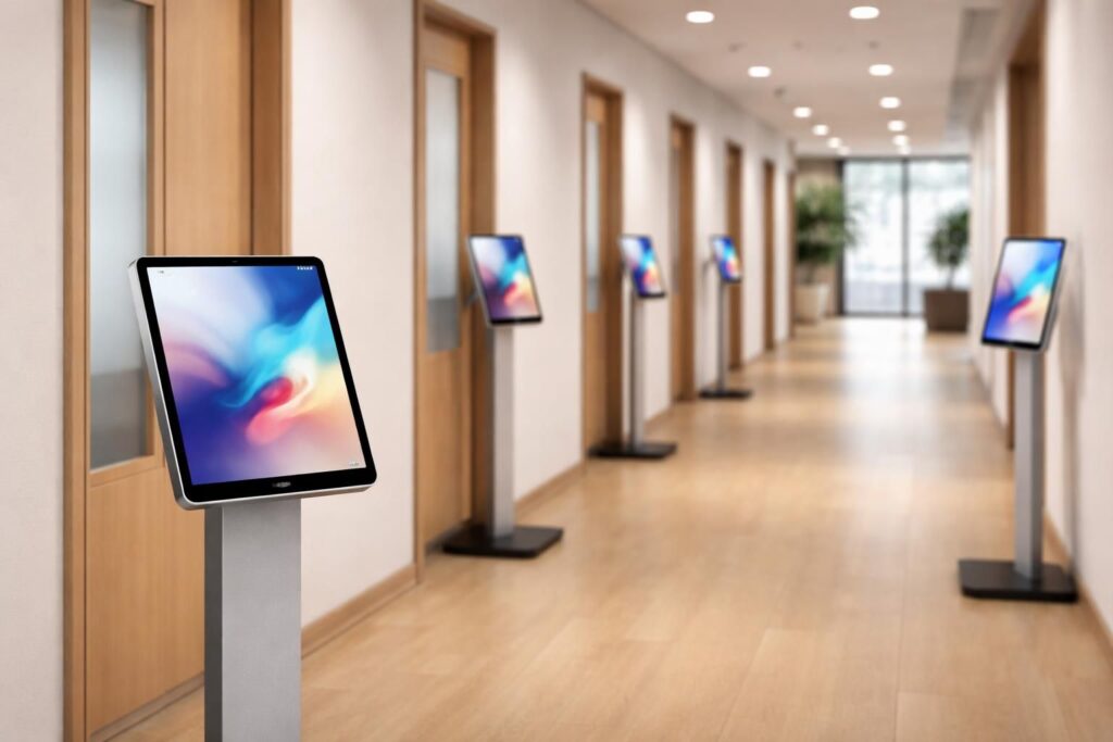 Kiosque Android : une tablette Samsung devant chaque salle setup pro