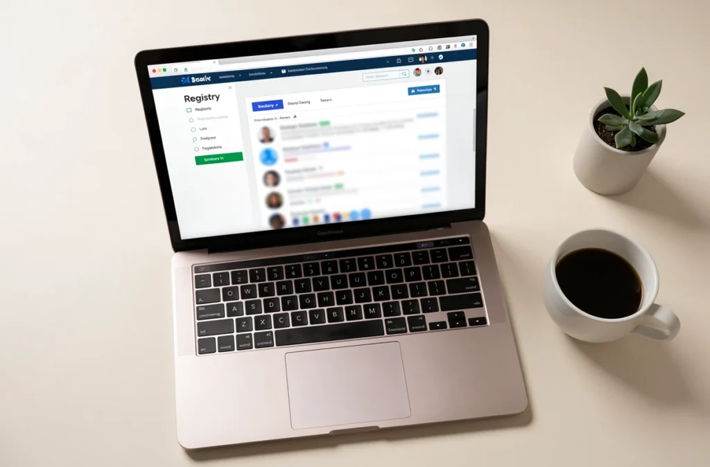 Écran d'ordinateur affichant une recherche dans une base officielle